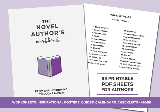 Novel Author's Workbook cover and Table of Contents.
